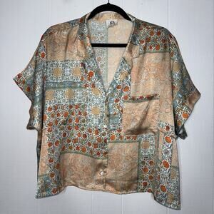 DRA Los Angeles Women’s Paisley Floral Boxy Top Orange Blue Size Medium